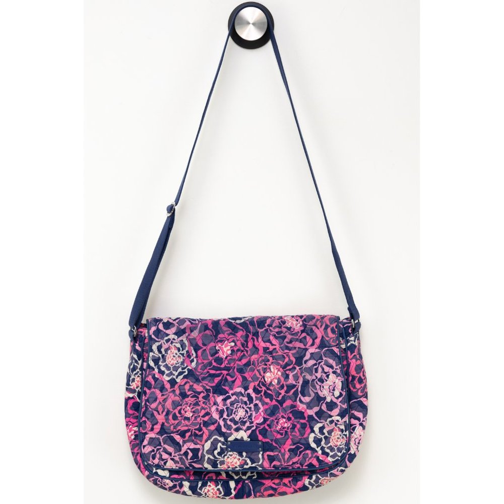 Vera Bradley Messenger Bag Colorful Crossbody Floral Laptop Katalina Pink Purple - Picture 2 of 11